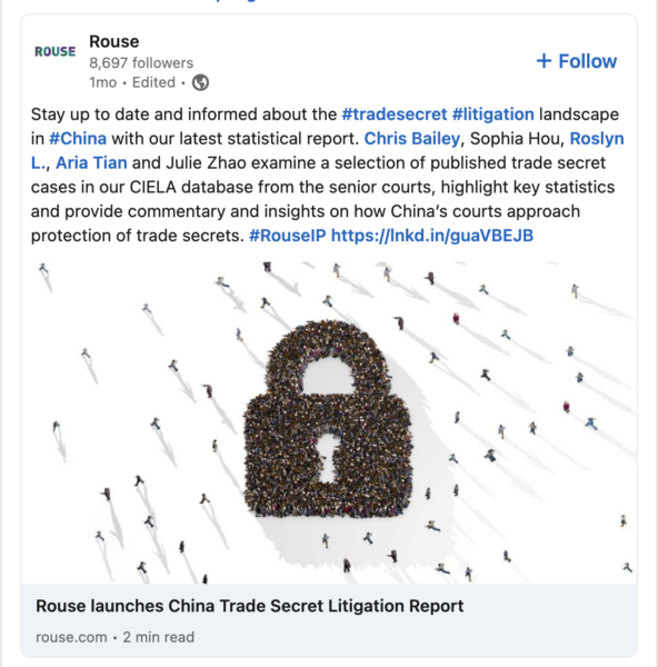 Trade secrets and China - Tangibly mentioned by Rouse