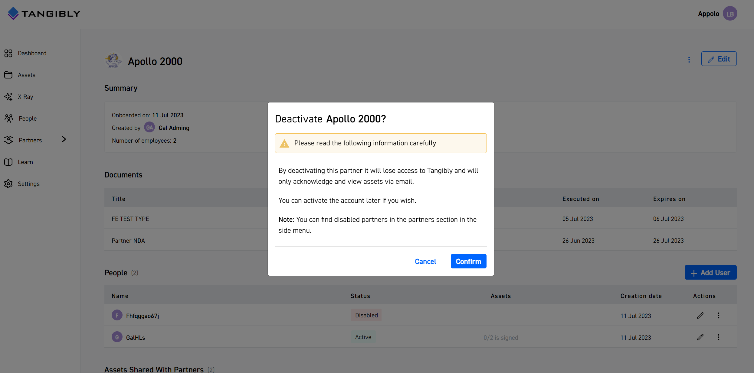 Tangibly: Deactivating a partner screen