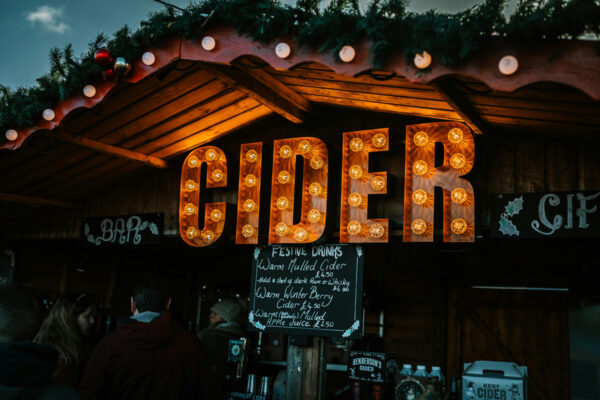 Cider hut at Leeds Castle Christmas Market.